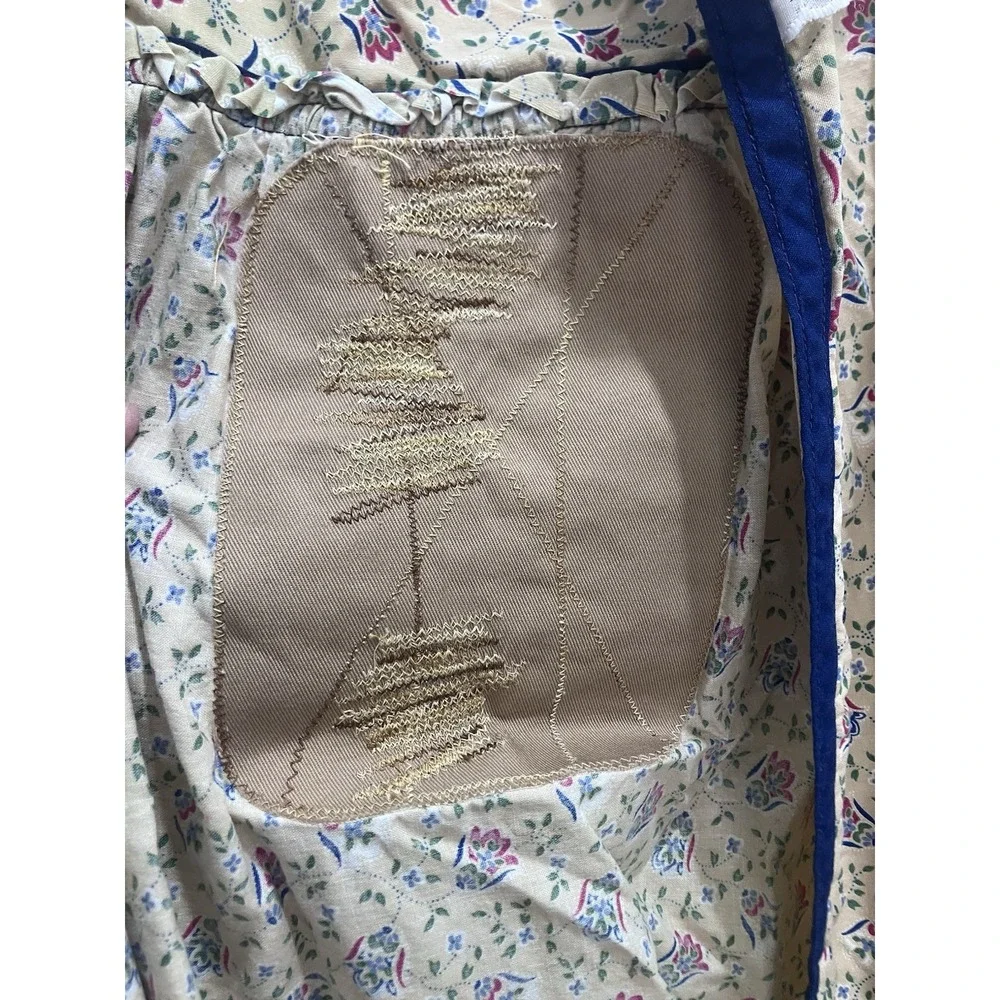 Beige Multicolor Floral Cotton Pinafore Apron Vintage Pocket Adults OS Patched